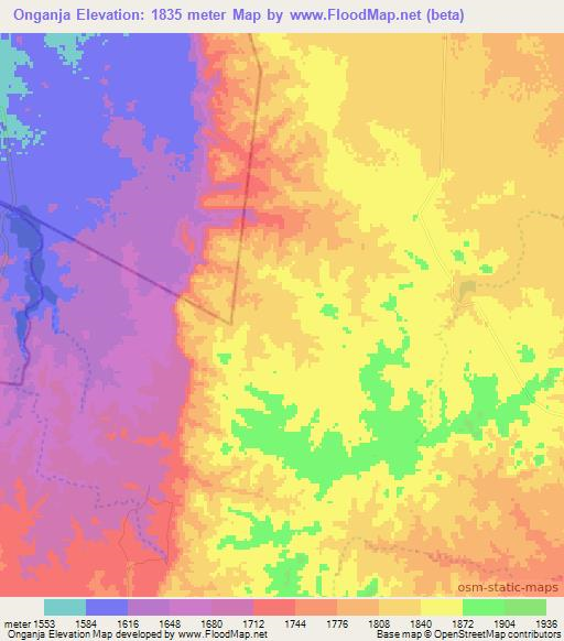 Onganja,Namibia Elevation Map