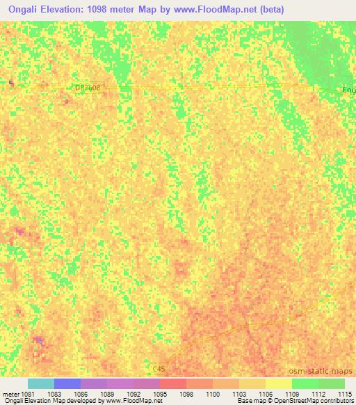 Ongali,Namibia Elevation Map