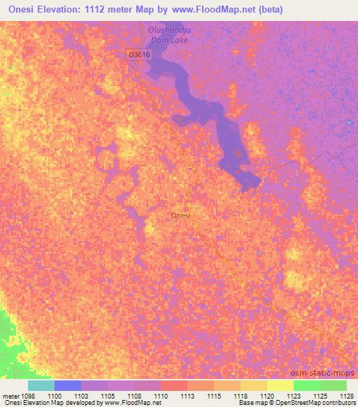 Onesi,Namibia Elevation Map