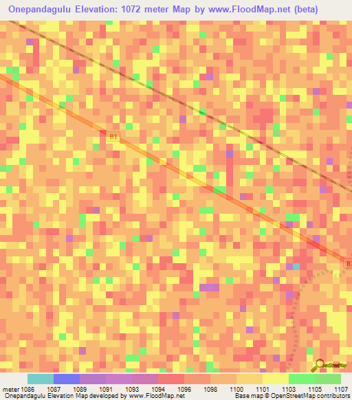 Onepandagulu,Namibia Elevation Map