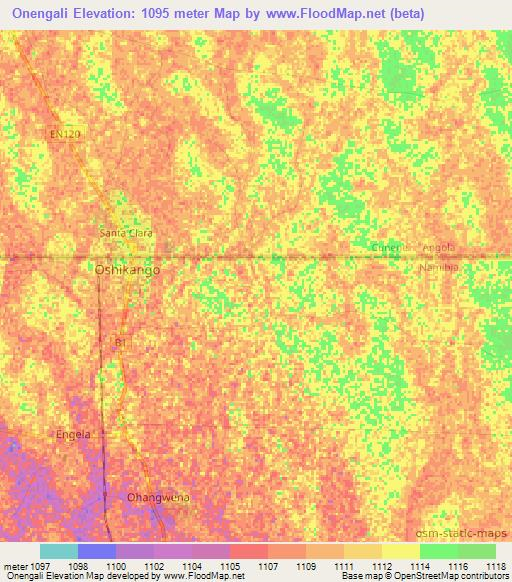 Onengali,Namibia Elevation Map