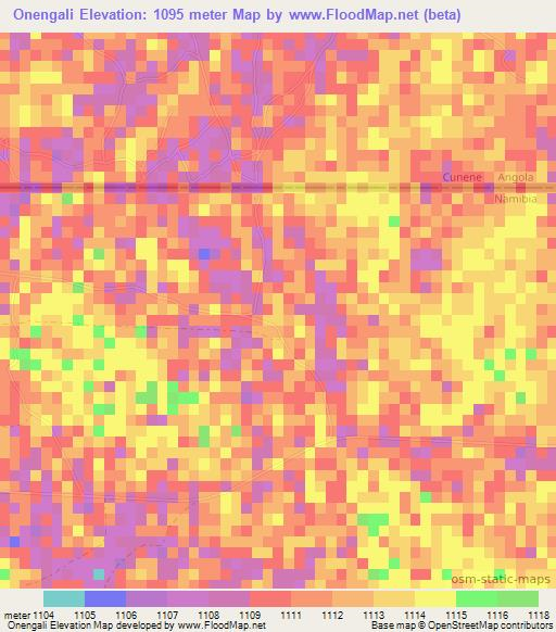 Onengali,Namibia Elevation Map