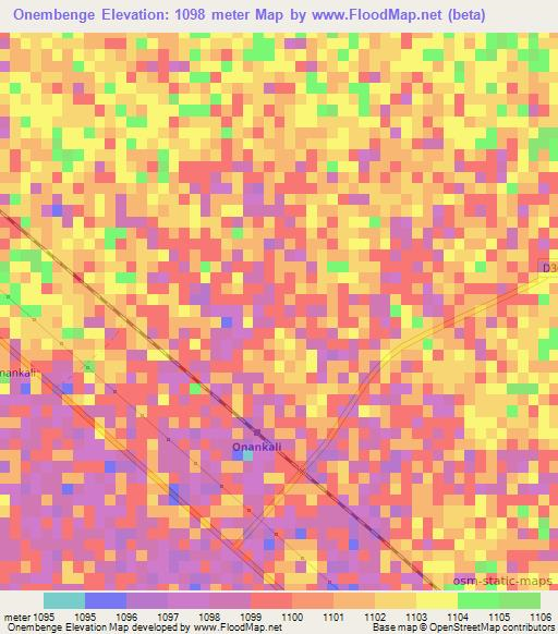 Onembenge,Namibia Elevation Map