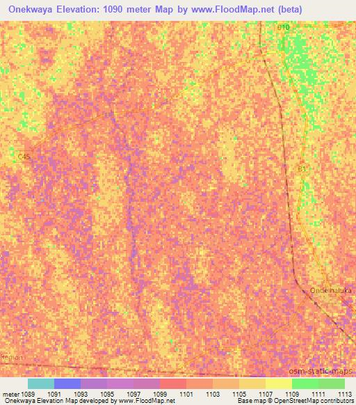 Onekwaya,Namibia Elevation Map
