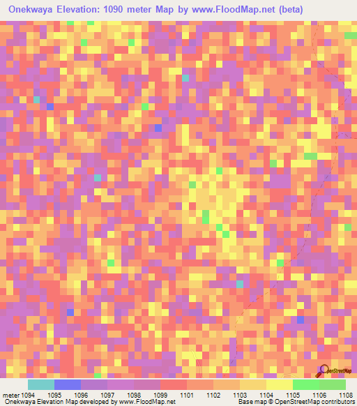 Onekwaya,Namibia Elevation Map