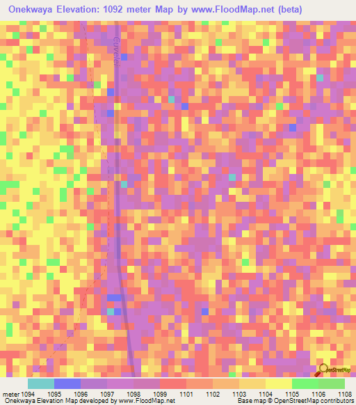 Onekwaya,Namibia Elevation Map