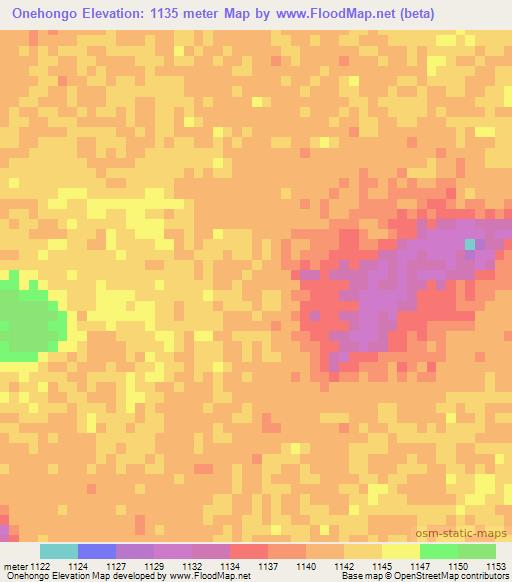 Onehongo,Namibia Elevation Map