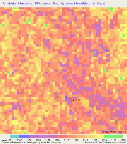 Oneheke,Namibia Elevation Map