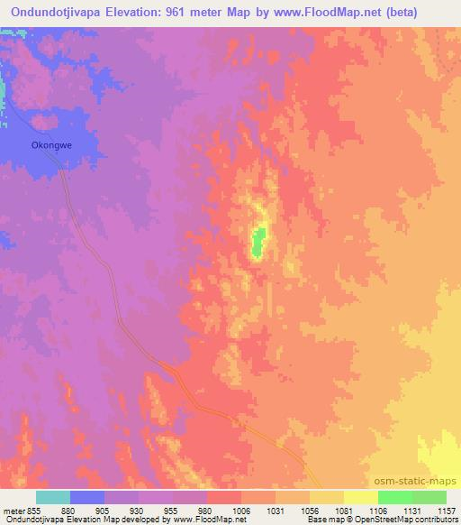 Ondundotjivapa,Namibia Elevation Map