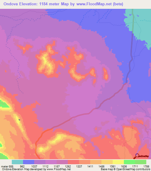 Ondova,Namibia Elevation Map
