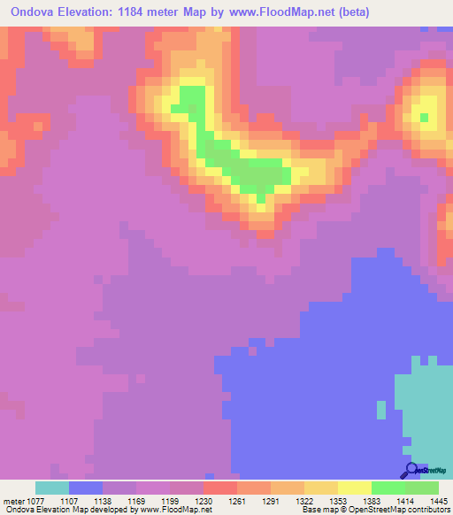 Ondova,Namibia Elevation Map