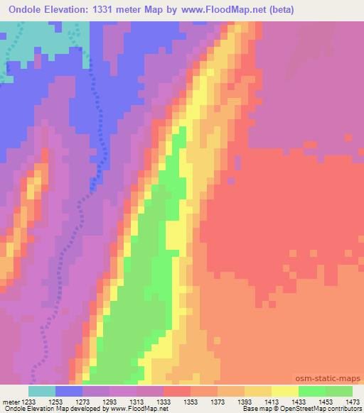 Ondole,Namibia Elevation Map