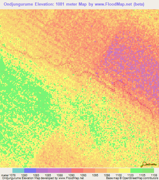 Ondjungurume,Namibia Elevation Map