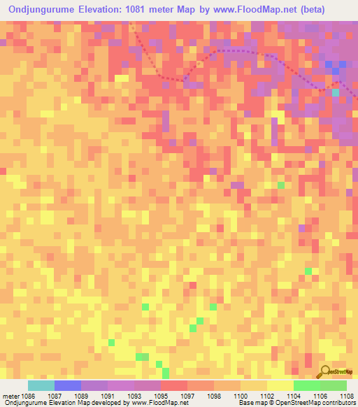 Ondjungurume,Namibia Elevation Map