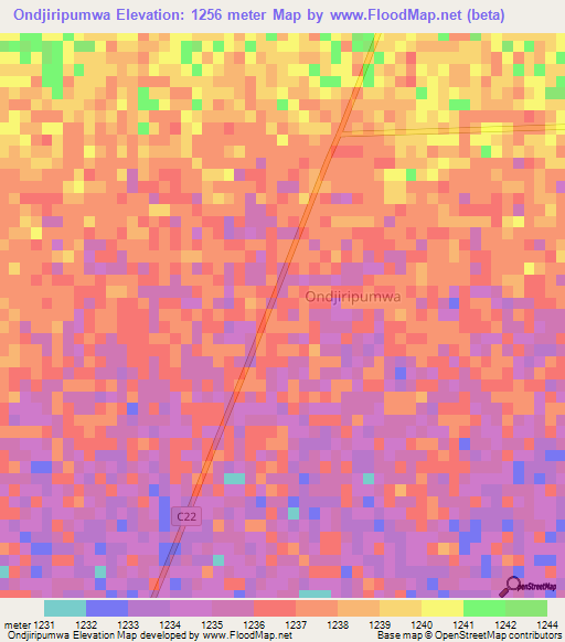 Ondjiripumwa,Namibia Elevation Map