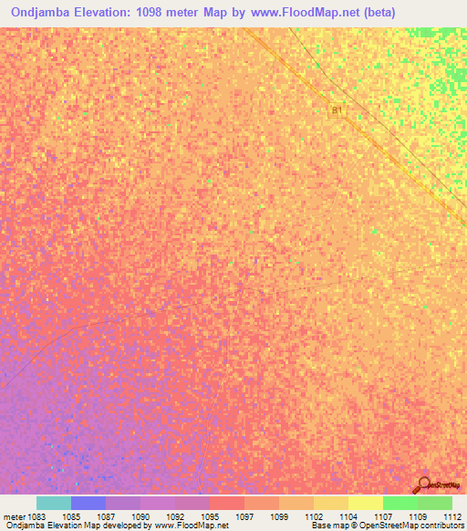 Ondjamba,Namibia Elevation Map