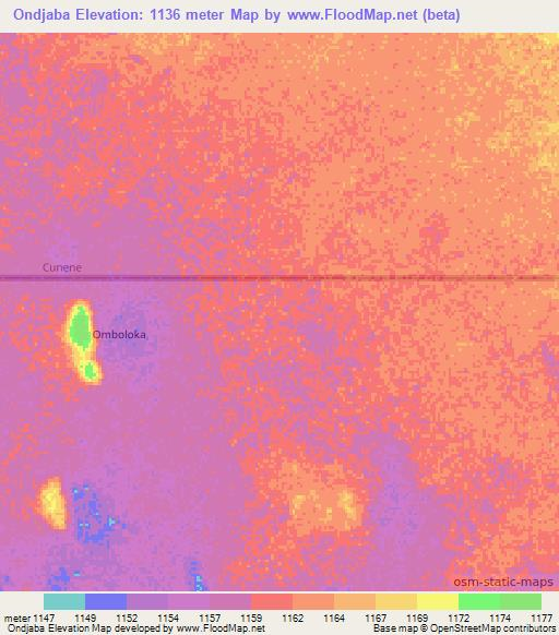 Ondjaba,Namibia Elevation Map