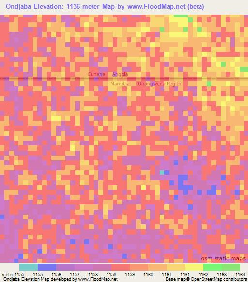 Ondjaba,Namibia Elevation Map
