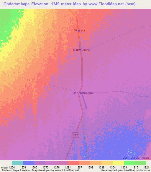 Onderombapa,Namibia Elevation Map