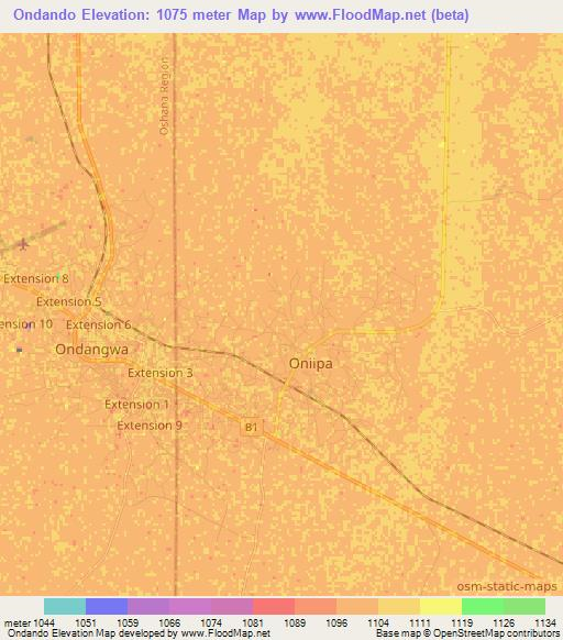 Ondando,Namibia Elevation Map