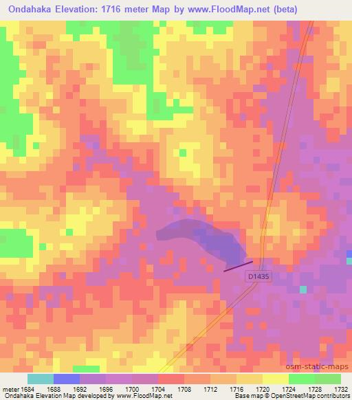 Ondahaka,Namibia Elevation Map