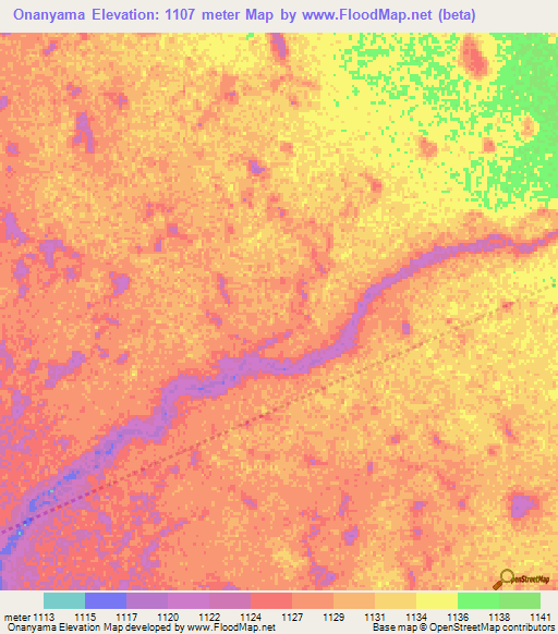 Onanyama,Namibia Elevation Map