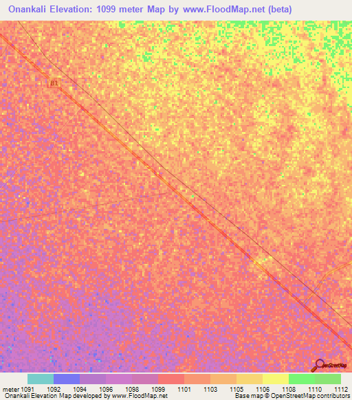 Onankali,Namibia Elevation Map