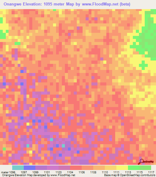 Onangwe,Namibia Elevation Map