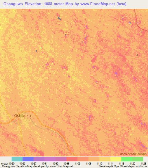 Onanguwo,Namibia Elevation Map