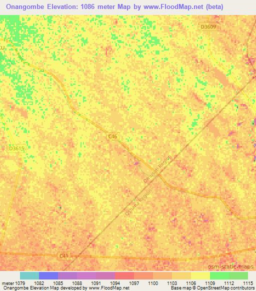 Onangombe,Namibia Elevation Map