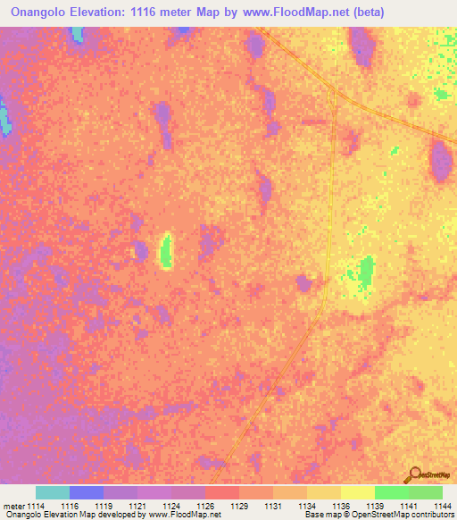 Onangolo,Namibia Elevation Map