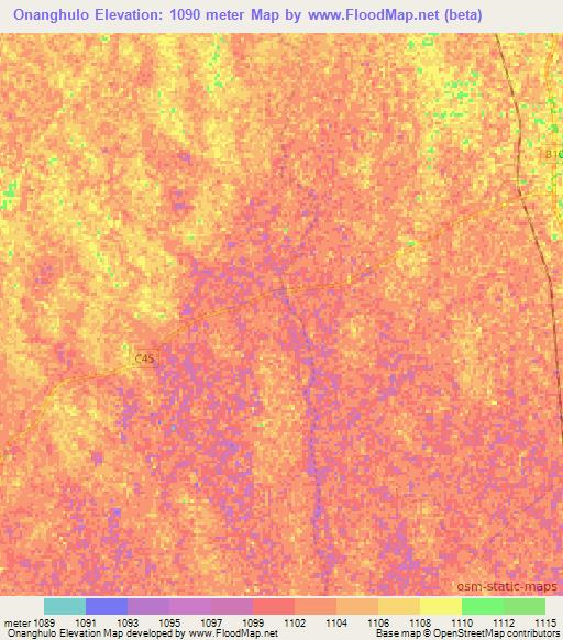 Onanghulo,Namibia Elevation Map