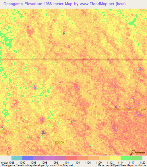 Onangama,Namibia Elevation Map