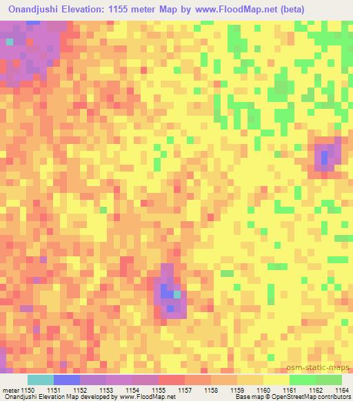 Onandjushi,Namibia Elevation Map