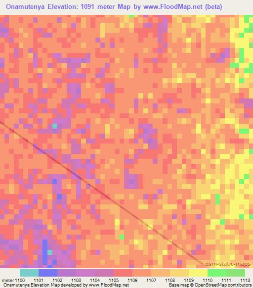 Onamutenya,Namibia Elevation Map