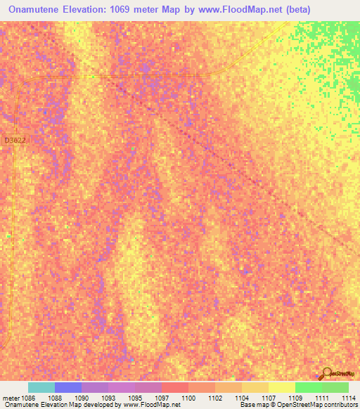Onamutene,Namibia Elevation Map