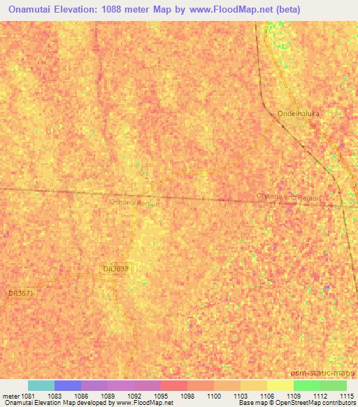 Onamutai,Namibia Elevation Map