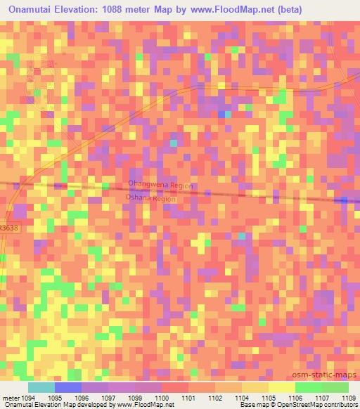 Onamutai,Namibia Elevation Map