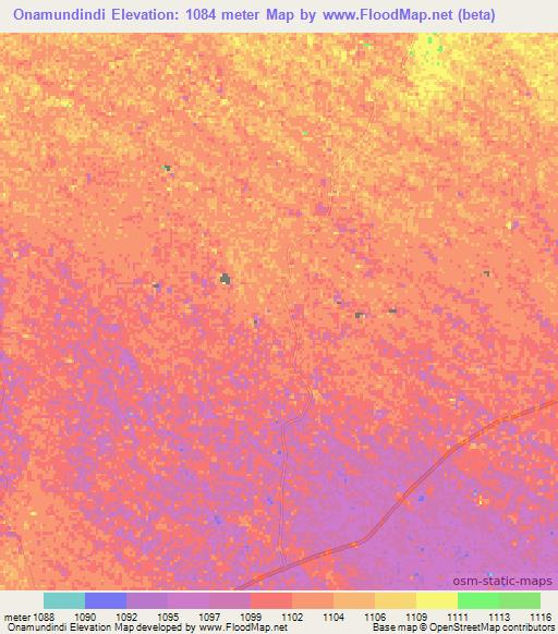 Onamundindi,Namibia Elevation Map