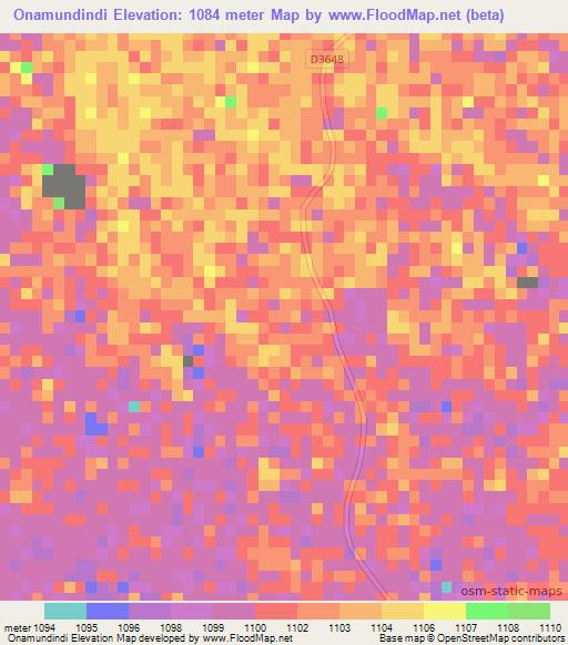 Onamundindi,Namibia Elevation Map