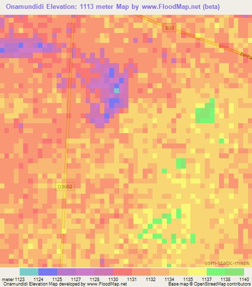 Onamundidi,Namibia Elevation Map
