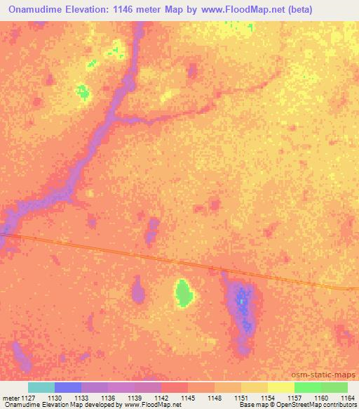 Onamudime,Namibia Elevation Map