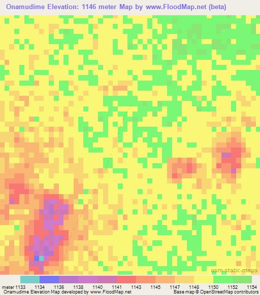 Onamudime,Namibia Elevation Map
