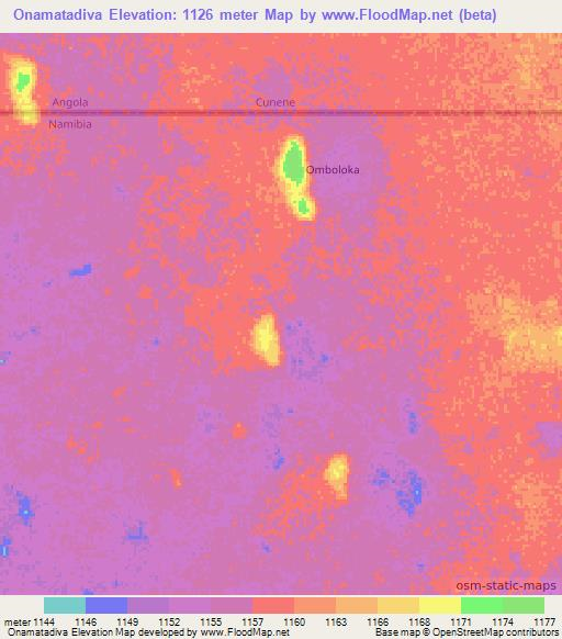 Onamatadiva,Namibia Elevation Map