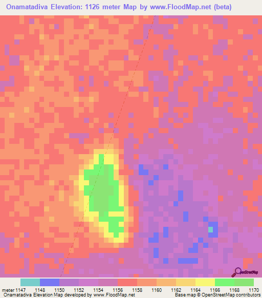 Onamatadiva,Namibia Elevation Map
