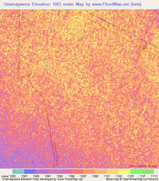 Onamagwena,Namibia Elevation Map