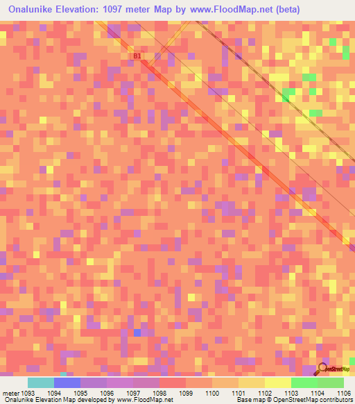 Onalunike,Namibia Elevation Map