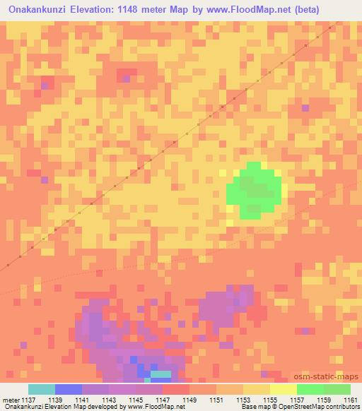 Onakankunzi,Namibia Elevation Map