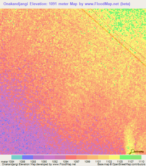 Onakandjangi,Namibia Elevation Map