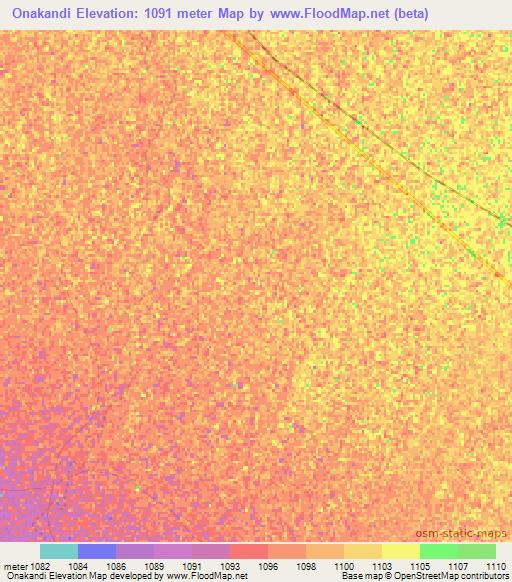 Onakandi,Namibia Elevation Map